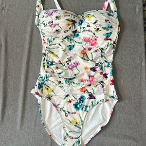 Betsey Johnson One Piece Bandeau Swimsuit Botarical Floral print size Med NWT